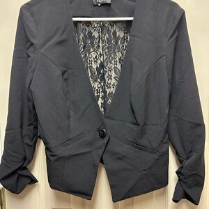 Iz Byer Black Blazer with Lace Detail